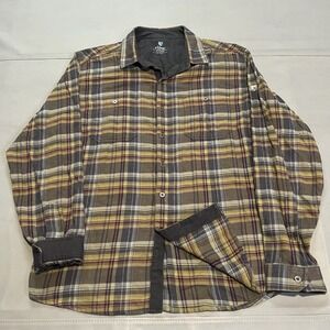 Kuhl Men M Plaid Check Flannel Brown Fugitive Flannel Outdoor Camp Hike Y2K-4375